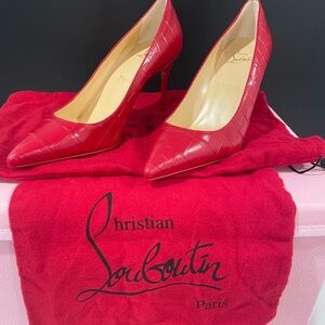 Christian Louboutin Red Croc-Embossed Heels